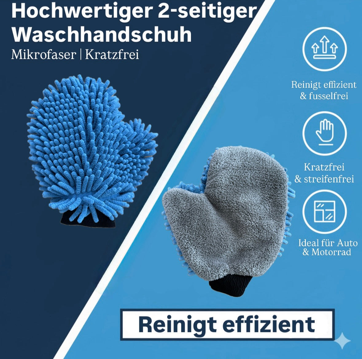ShinyGlove - Premium doppelseitiger Mikrofaser-Waschhandschuh – Chenille für schonende Autopflege